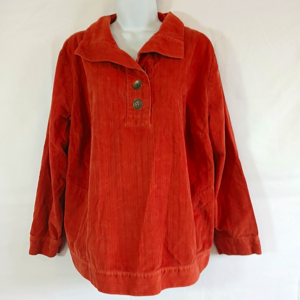 CJ Banks Top Orange Corduroy Long  Sleeve 1/4  Button Sz 1X preppy boho reto